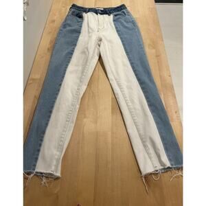 Pacsun Jeans Womens Sz 25 MOM High Rise Light Wash Two Tone Denim Raw Hem